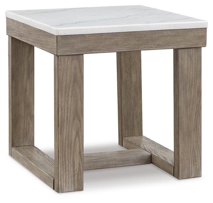 T789-2 Loyaska Wooden End Table With Marble Top - Brown/ Ivory | Signature Design By Ashley