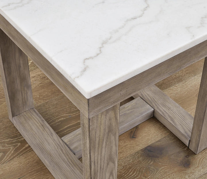 T789-2 Loyaska Wooden End Table With Marble Top - Brown/ Ivory | Signature Design By Ashley