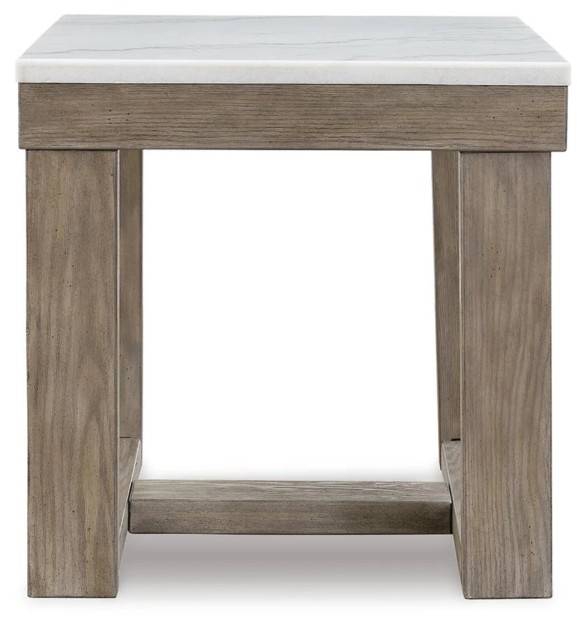 T789-2 Loyaska Wooden End Table With Marble Top - Brown/ Ivory | Signature Design By Ashley