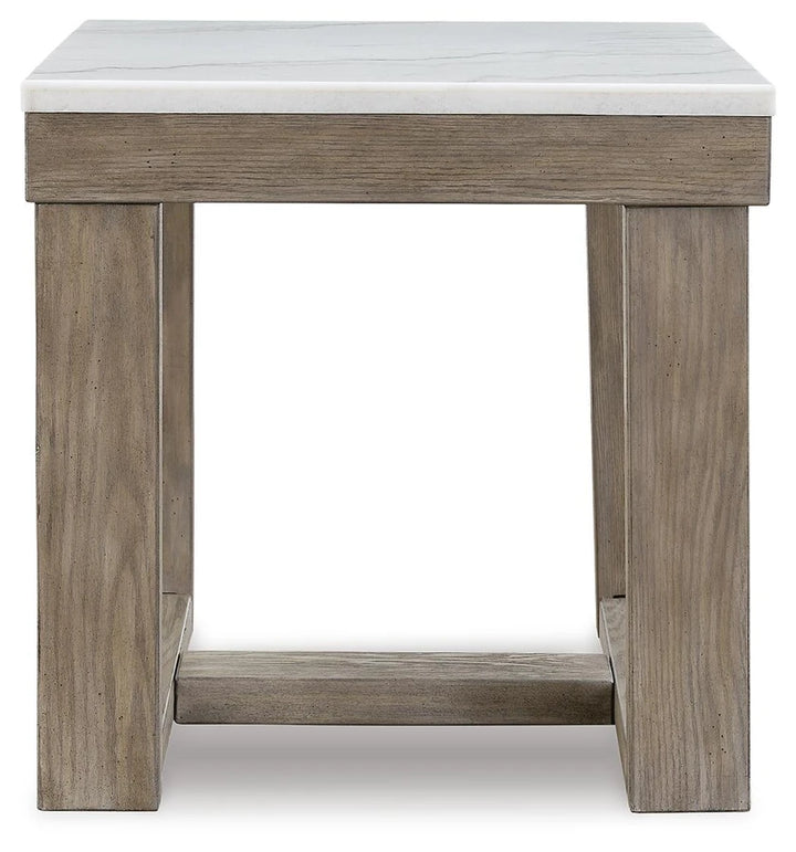 T789-2 Loyaska Wooden End Table With Marble Top - Brown/ Ivory | Signature Design By Ashley