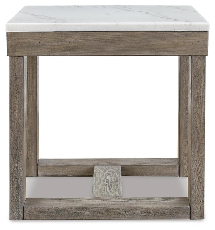 T789-2 Loyaska Wooden End Table With Marble Top - Brown/ Ivory | Signature Design By Ashley