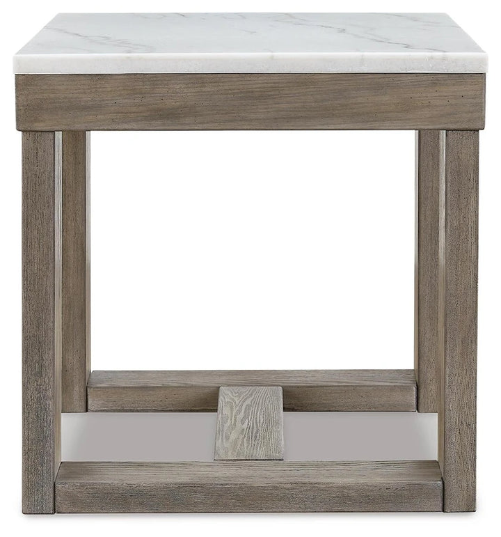 T789-2 Loyaska Wooden End Table With Marble Top - Brown/ Ivory | Signature Design By Ashley