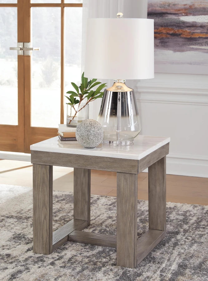 T789-2 Loyaska Wooden End Table With Marble Top - Brown/ Ivory | Signature Design By Ashley