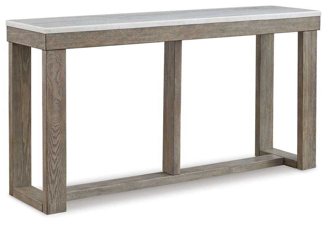 T789-4 Loyaska Wooden Sofa Table With Marble Top - Brown/ Ivory | Signature Design By Ashley