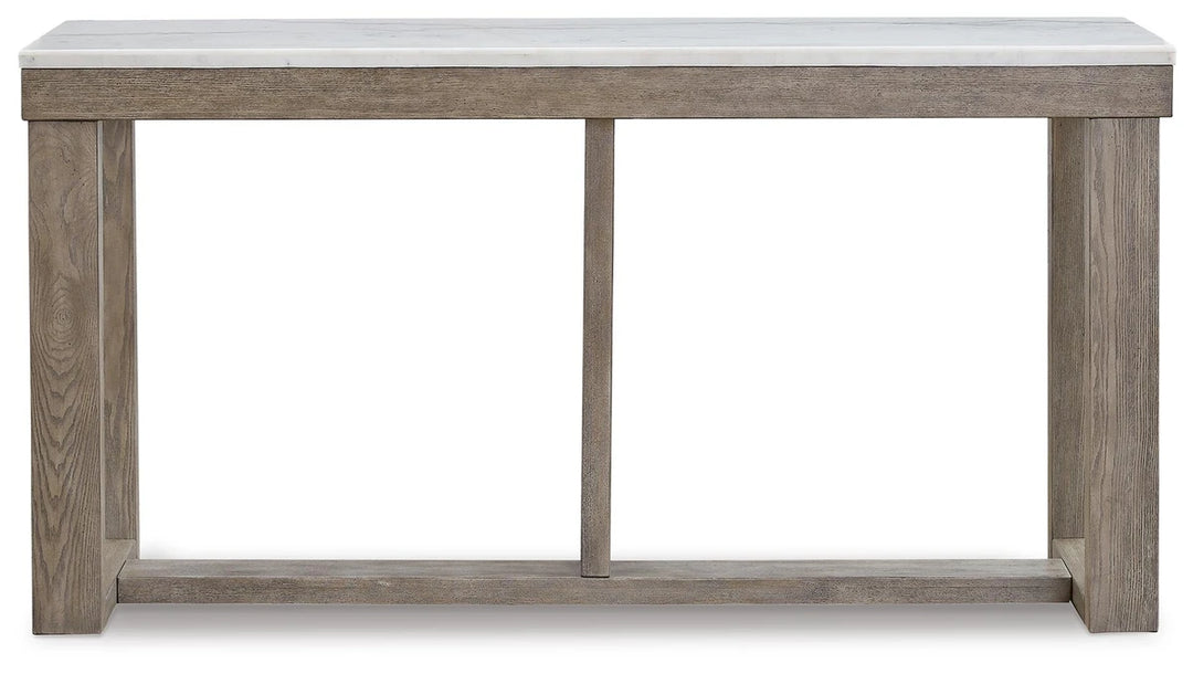 T789-4 Loyaska Wooden Sofa Table With Marble Top - Brown/ Ivory | Signature Design By Ashley