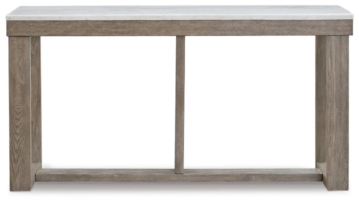 T789-4 Loyaska Wooden Sofa Table With Marble Top - Brown/ Ivory | Signature Design By Ashley