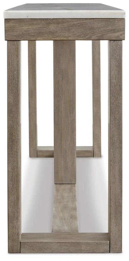 T789-4 Loyaska Wooden Sofa Table With Marble Top - Brown/ Ivory | Signature Design By Ashley