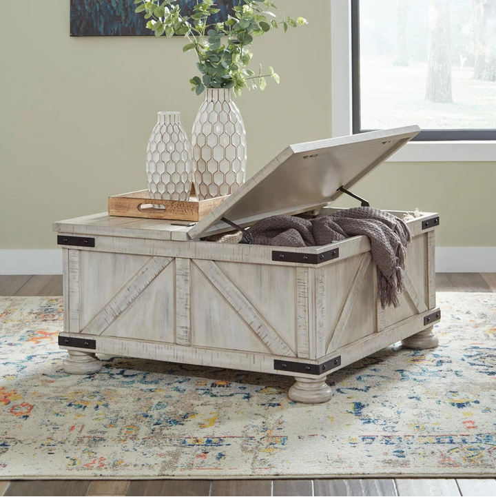 T929-20 Carynhurst Hinged Lift Top Coffee Table - Whitewash | Signature Design By Ashley