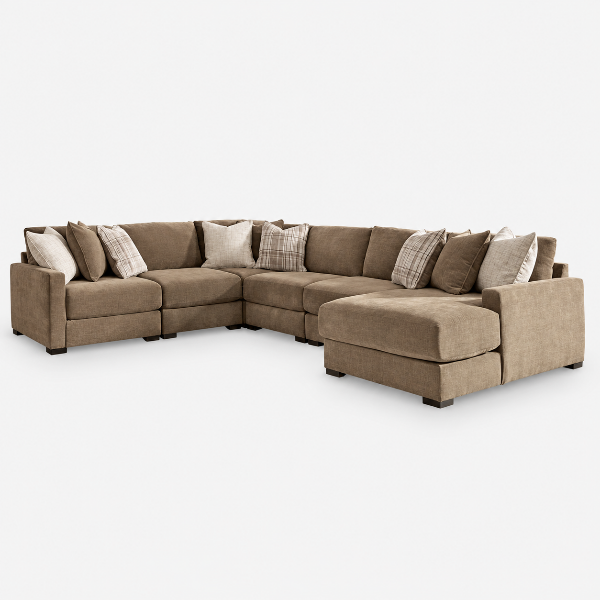 Camellia-Court 6-Piece Fabric Upholstered Sectional Sofa With Chaise - Coffee | Benchcraft By Ashley