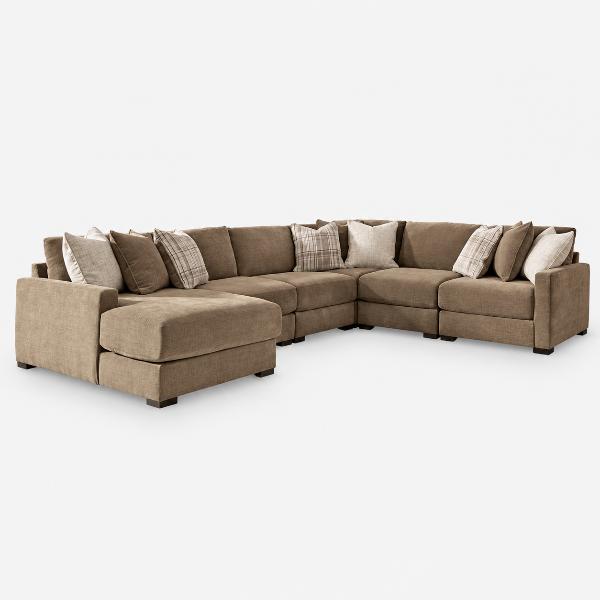 Camellia-Court 6-Piece Fabric Upholstered Sectional Sofa With Chaise - Coffee | Benchcraft By Ashley