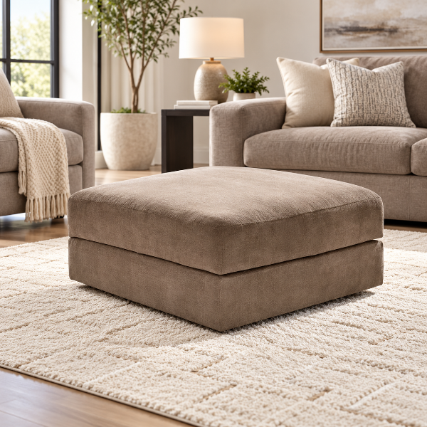 6820711 Camellia-Court Oversized Fabric Upholstered Ottoman With Storage - Coffee | Benchcraft By Ashley