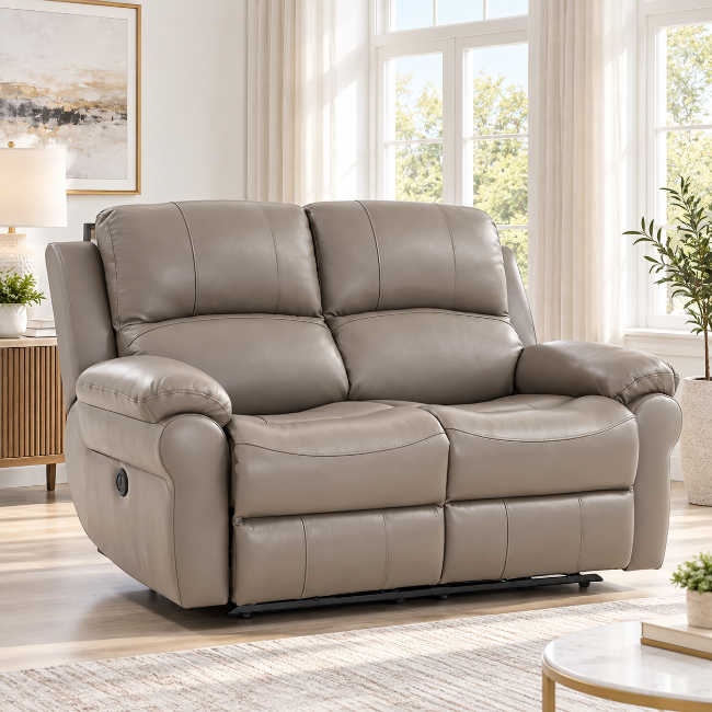 Emeren Power Recliner Loveseat in Leather Upholstery - Grey | Modern, Comfortable &amp; Built to Last