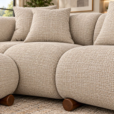 Lewis Taupe Fabric Upholstered Sectional Sofa With Chaise Lounge