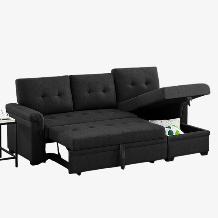 Trenton Sectional Sofa Bed With Reversible Storage Chaise & USB Charging Ports - Black