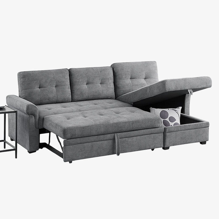 Trenton Sectional Sofa Bed With Reversible Storage Chaise & USB Charging Ports - Grey