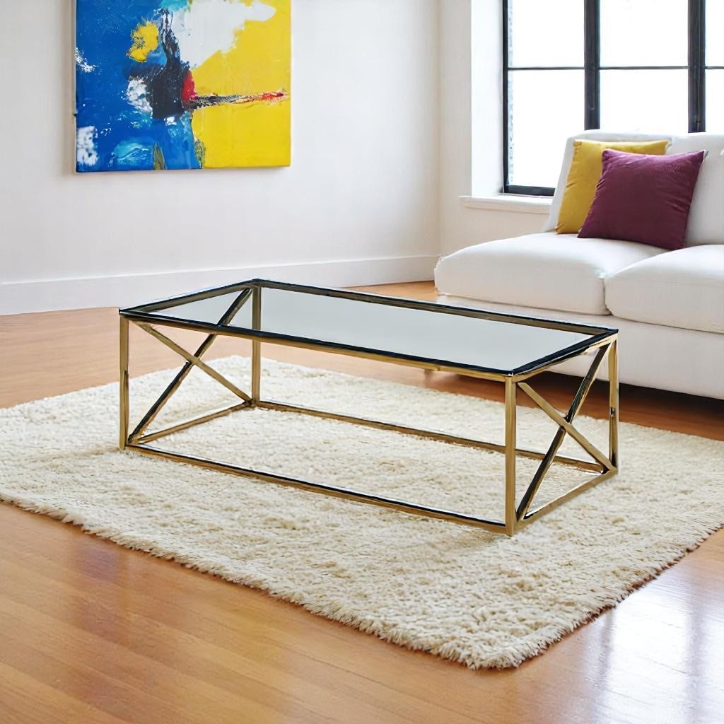 Daisy Captivating Coffee Table With Tempered Glass Top & Gold Finish