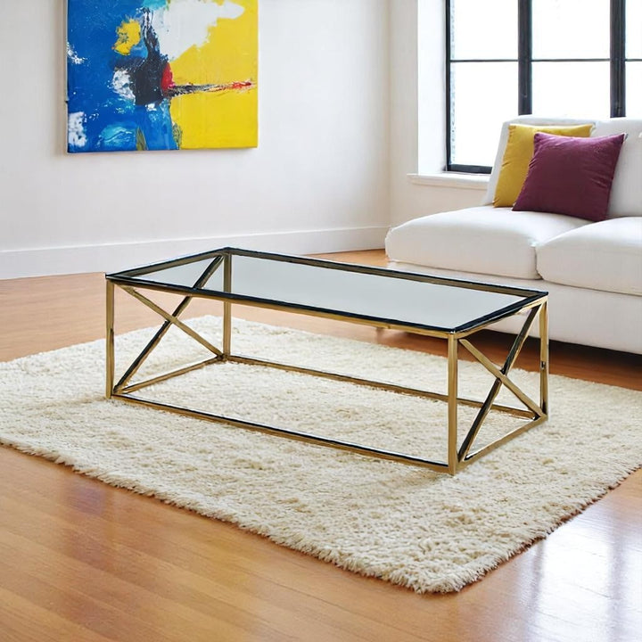 Daisy Captivating Coffee Table With Tempered Glass Top & Gold Finish