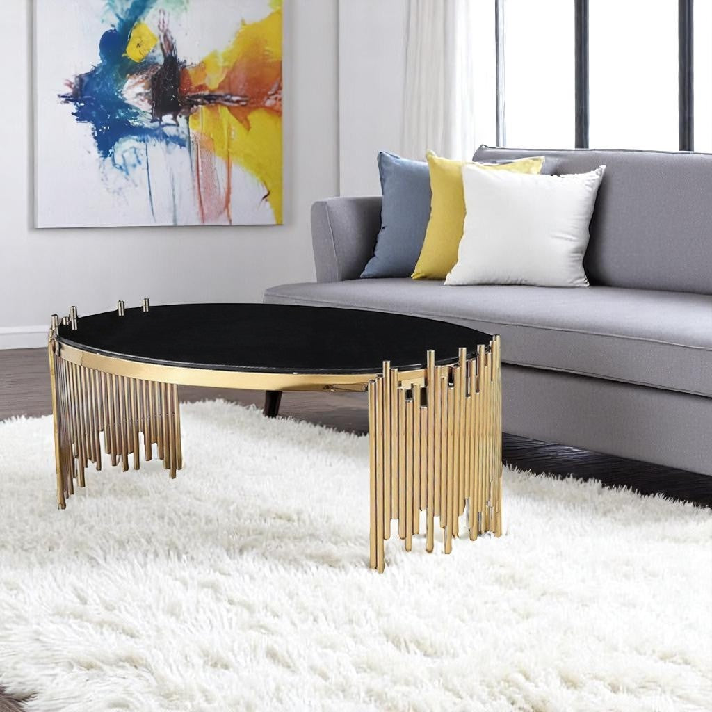Clark Elegant Tempered Glass Coffee Table With Gold Finish