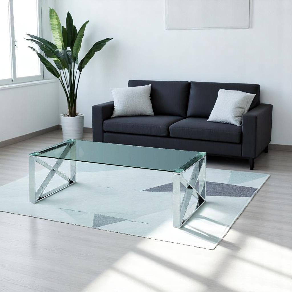Blox Tempered Glass Coffee Table With Chrome Finish
