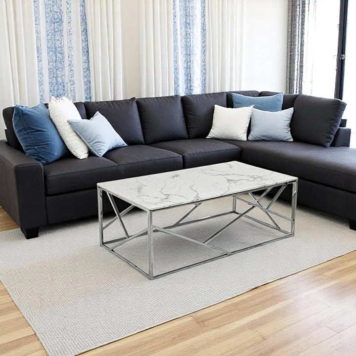 Carole Coffee Table Set With Marble Top & Chrome Finish
