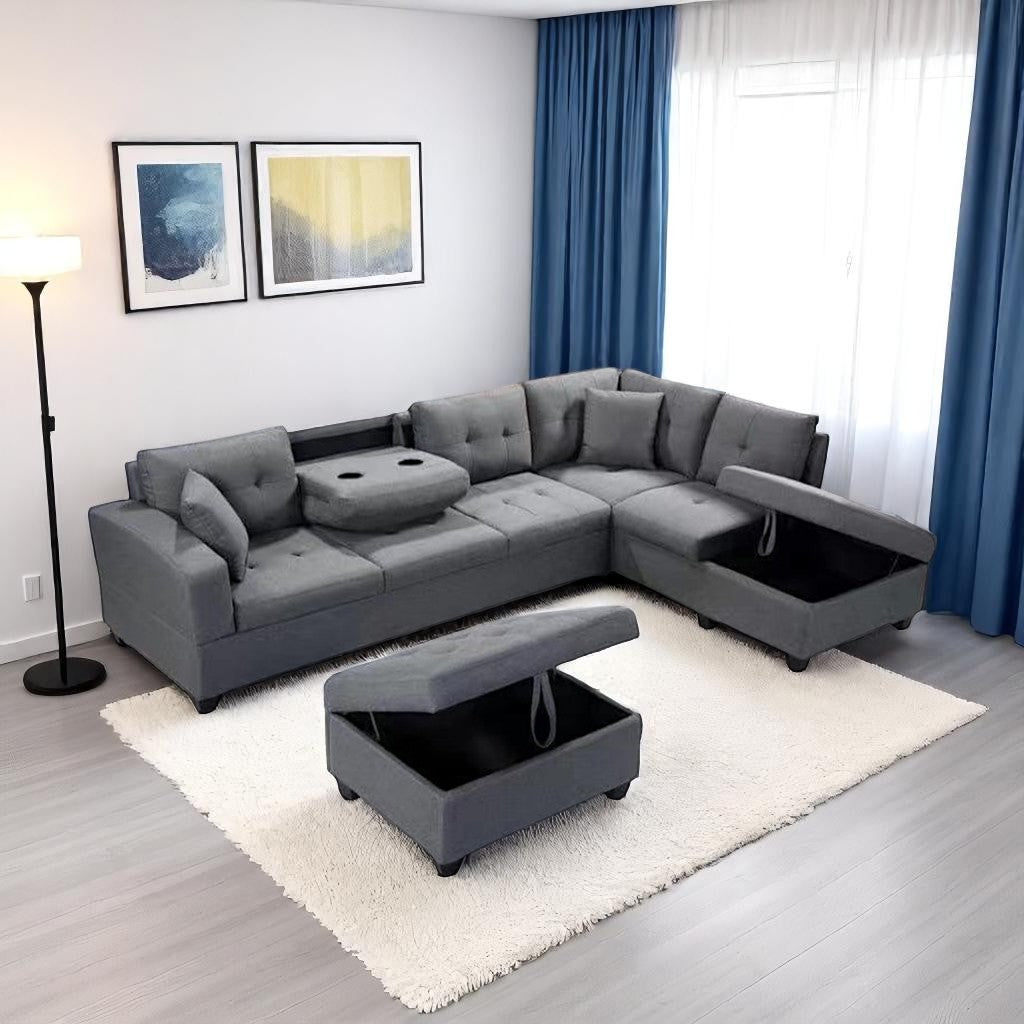 Haven Sectional Sofa In Fabric Upholstery - Grey - Additional View
