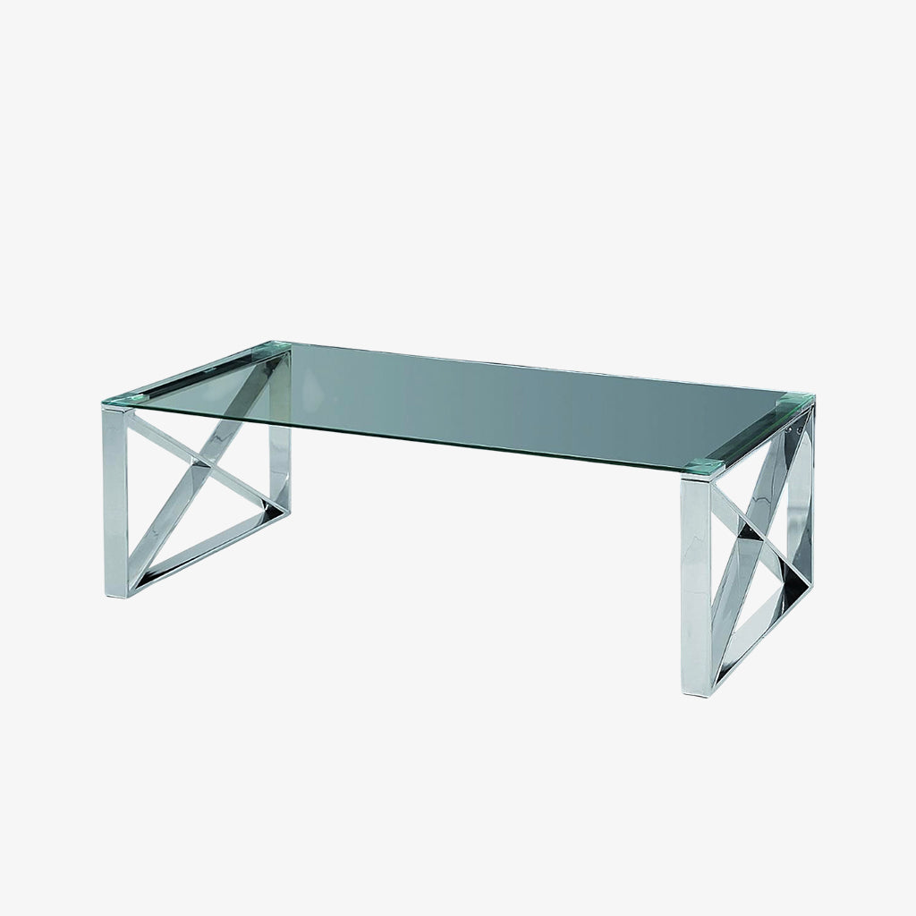 Blox Tempered Glass Coffee Table With Chrome Finish