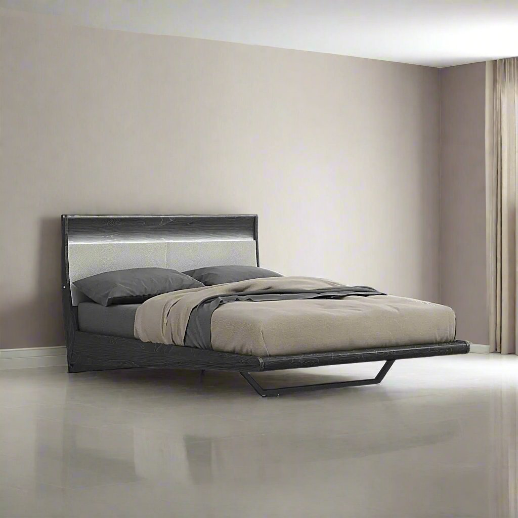 Gunner Stylish Platform Bed Frame With Built-in LED Lights - Striking Grey
