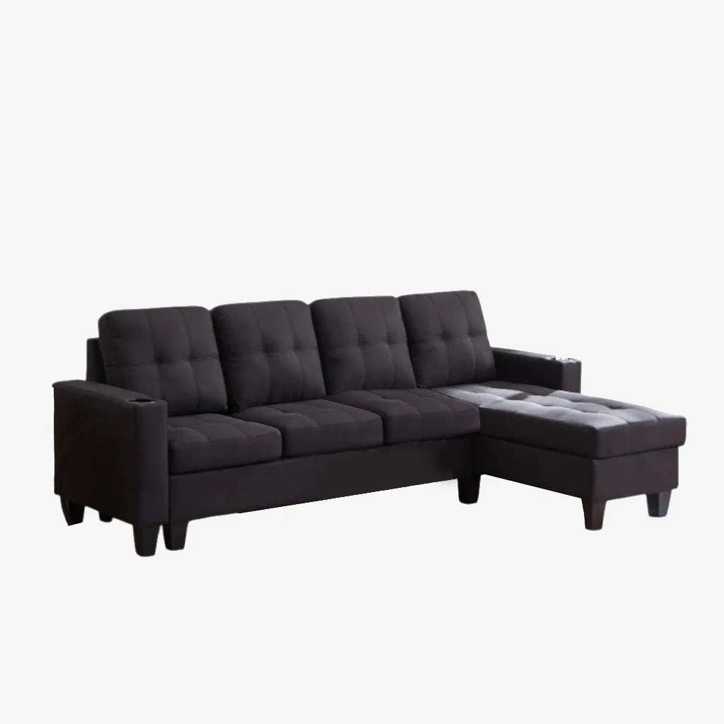 Bexen Canapé sectionnel rembourré en tissu avec méridienne réversible – Noir