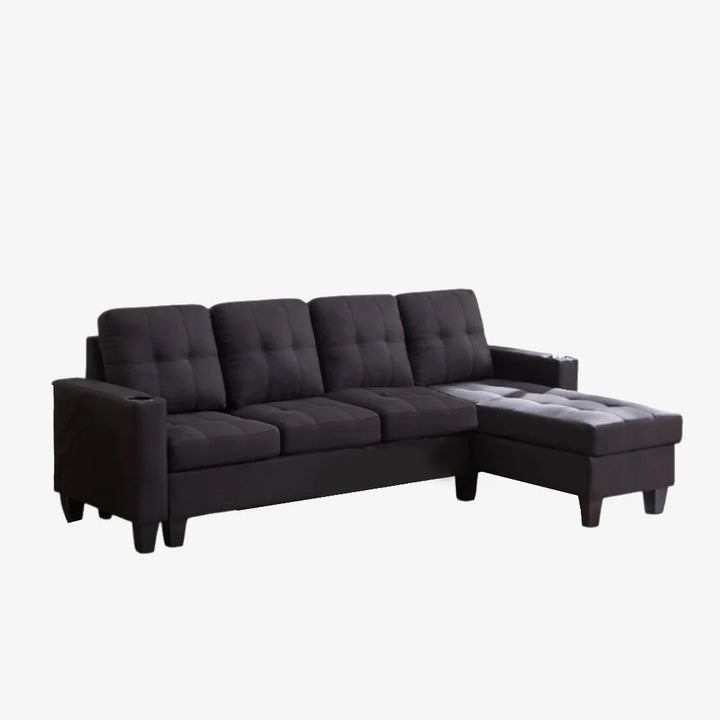 Bexen Canapé sectionnel rembourré en tissu avec méridienne réversible – Noir