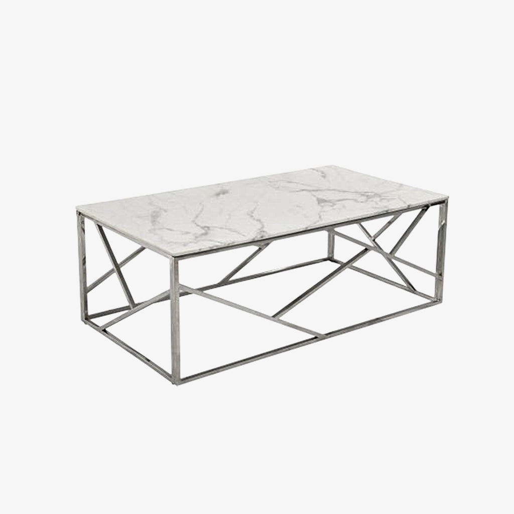 Carole Coffee Table Set With Marble Top & Chrome Finish