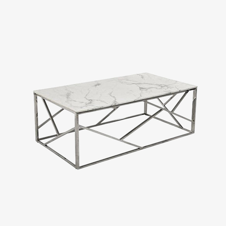 Carole Coffee Table Set With Marble Top & Chrome Finish