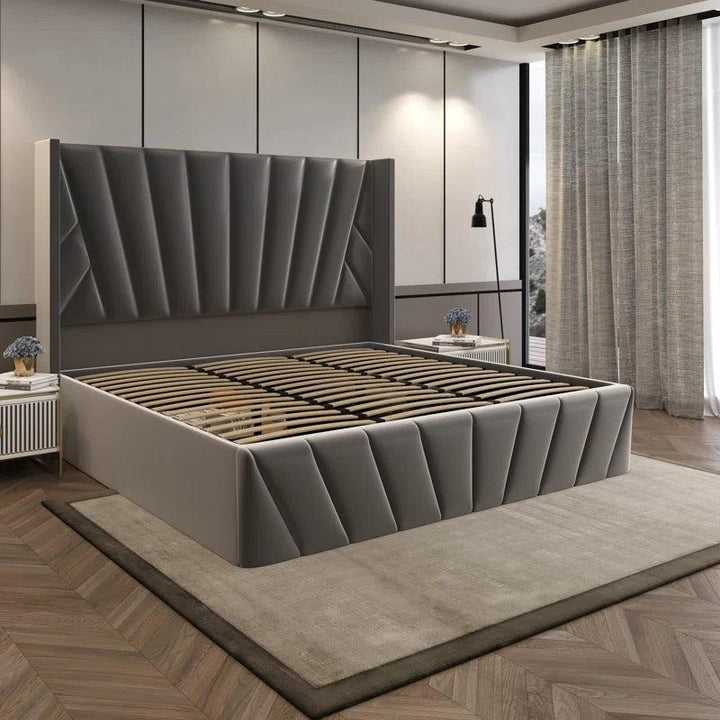 Gala Velvet Upholstered Platform Bed Frame With Smart Lift-Up Storage - Grey