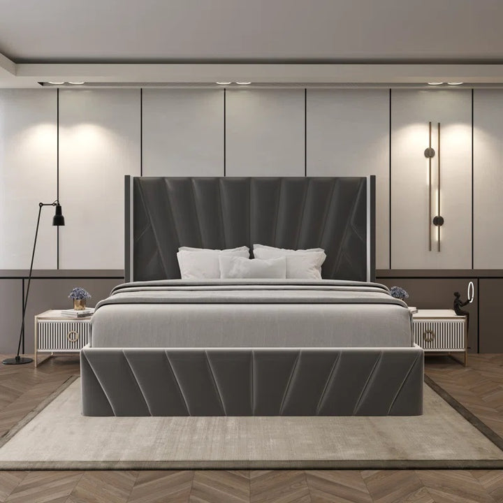 Gala Velvet Upholstered Platform Bed Frame With Smart Lift-Up Storage - Grey