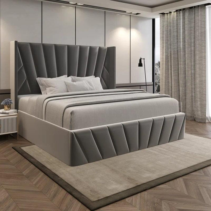 Gala Velvet Upholstered Platform Bed Frame With Smart Lift-Up Storage - Grey