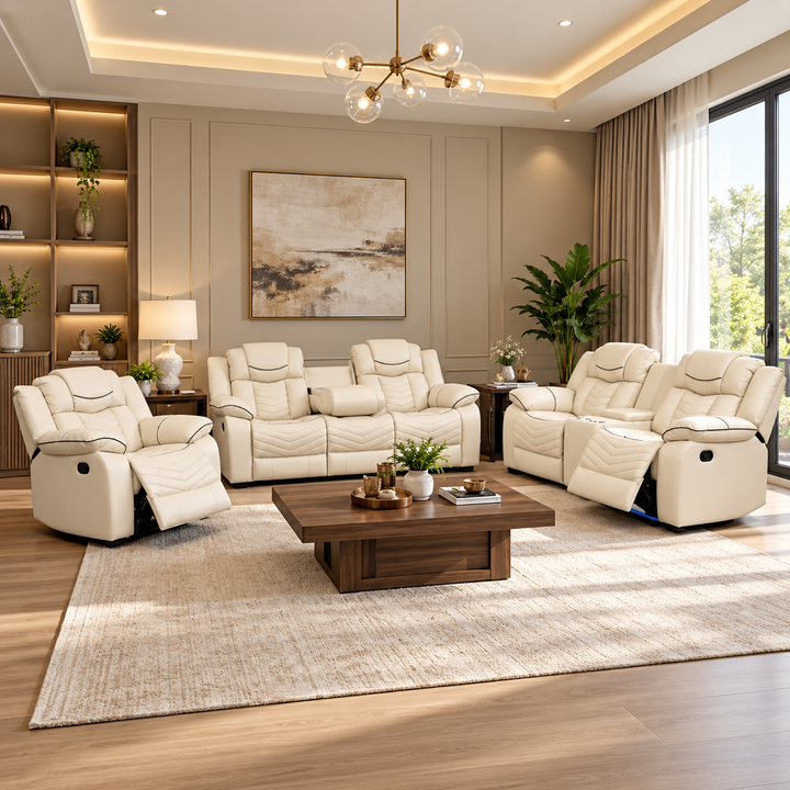 Mitchell 3-Piece Manual Recliner Set In Air Leather Upholstery - Beige