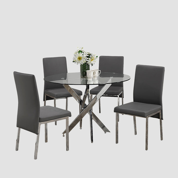 Urbane 5-Piece Metallic Dining Set With PU Upholstered Chairs - Grey