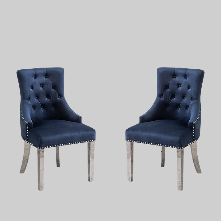 Valencia Enticing Dining Chairs With Velvet Upholstery (Set of 2) | Available In Beige, Blue & Grey Colors