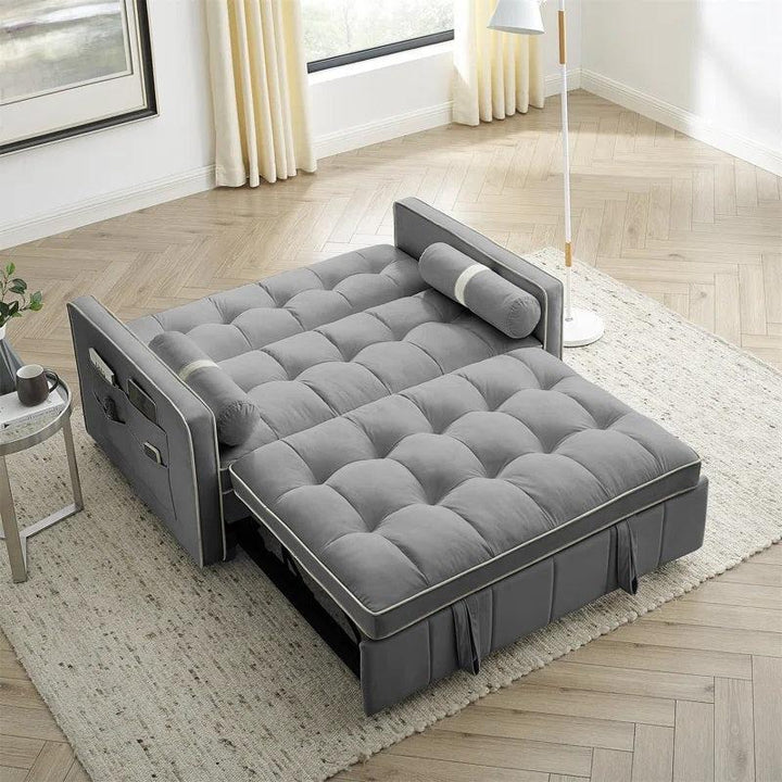 Velour Pull Out Sleeper Sofa Bed In Fabric Upholstery - Grey