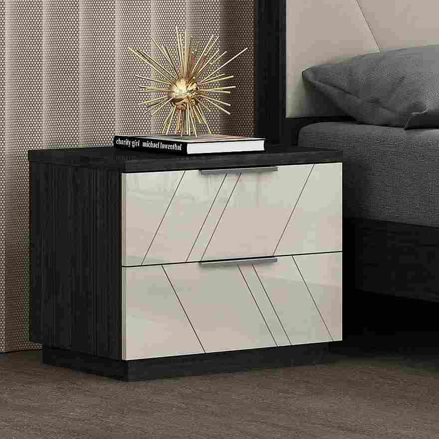 Veronica Nightstand With USB Port/ Wireless Charger and High Gloss Finish - Grey Angley