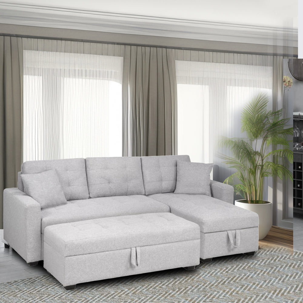 Versatile Light Grey Storage Sectional with Ottoman - Chic Design, Plush Comfort, and Hidden Storage