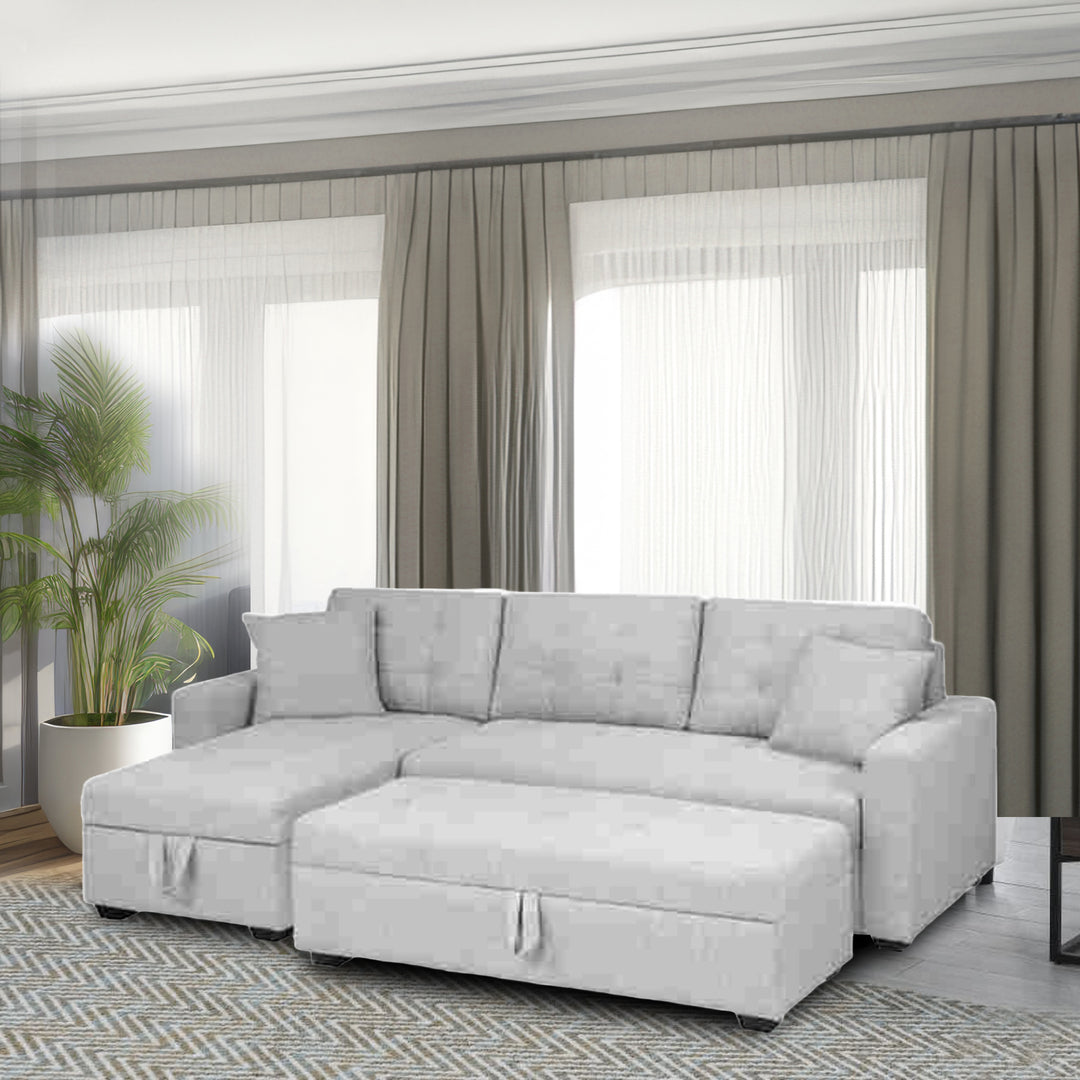 Virsa Sectional Bed with LHS Storage Chaise & Ottoman: Chic Design, Comfort & Hidden Storage Solutions