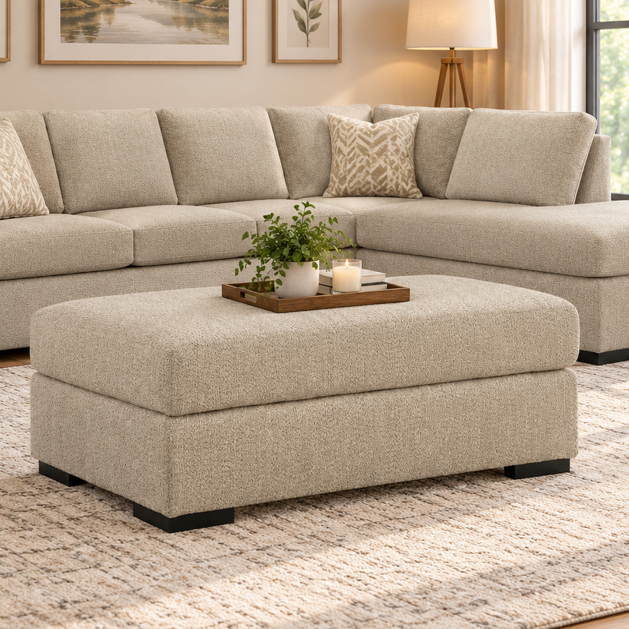 PC6960514 Lofwood Accent Ottoman In Fabric Upholstery - Oatmeal | Signature Design By Ashley