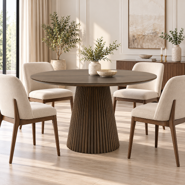 Bunit Solid Wooden Walnut Round Dining Table