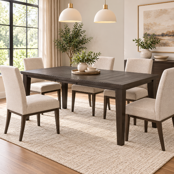 Bevon Solid Wooden Grey Dining Table With Extension Leaf