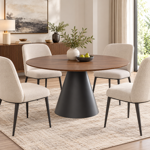 Clix Metal Espresso Round Dining Table With Tapered Tabletop