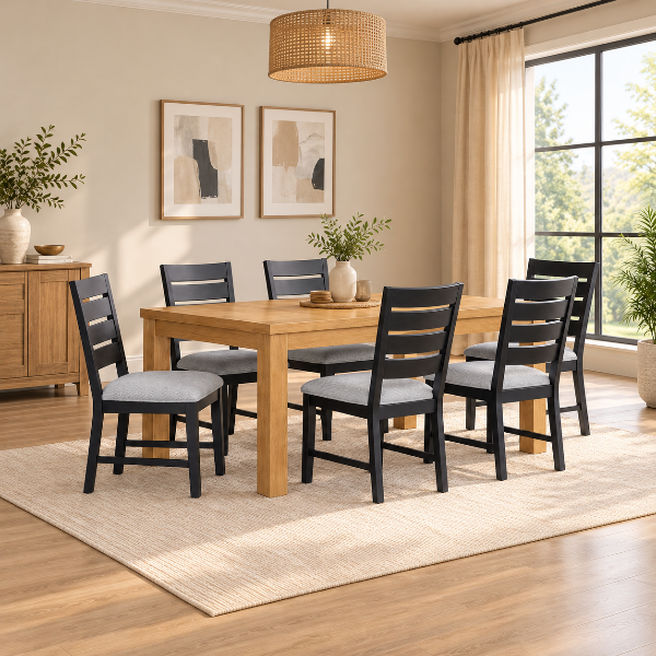 Nitte 7-Piece Dining Table Set With Extension Leaf - Oak/Black