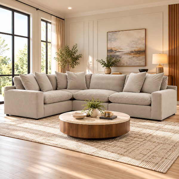 67808S3 Maxton Heights 4-Piece Sectional Sofa In Fabric Upholstery - Pebble | Benchcraft By Ashley
