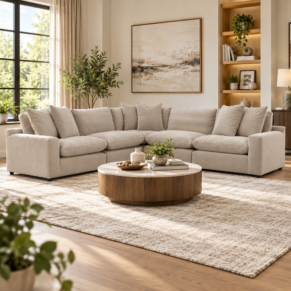 67808S4 Maxton Heights 5-Piece Sectional Sofa In Fabric Upholstery - Pebble | Benchcraft By Ashley
