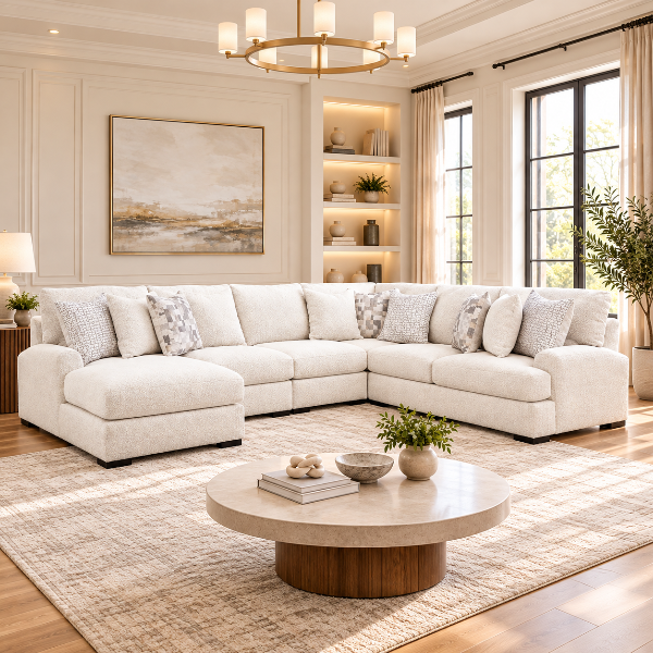 Misty-lakes 5-piece Fabric Upholstered Sectional Sofa With Chaise - Chalk | Signature Design By Ashley