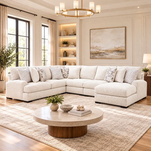 Misty-lakes 5-piece Fabric Upholstered Sectional Sofa With Chaise - Chalk | Signature Design By Ashley
